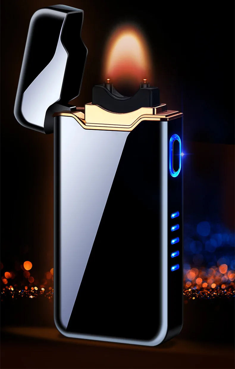 Arc Windproof Electronic Metal USB Rechargeable Battery Display Electric Plasma Lighter Men Women Gifts