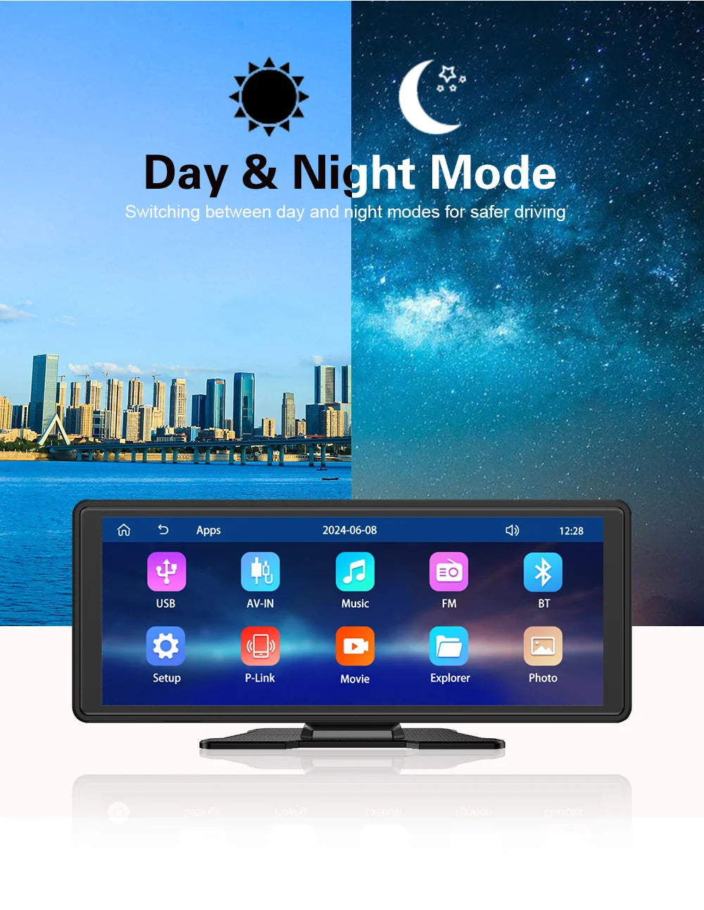 Universal Portable Carplay for Car Screen, Wireless Carplay Screen Wireless Car Stereo with Carplay Android Auto, Car Touchscree