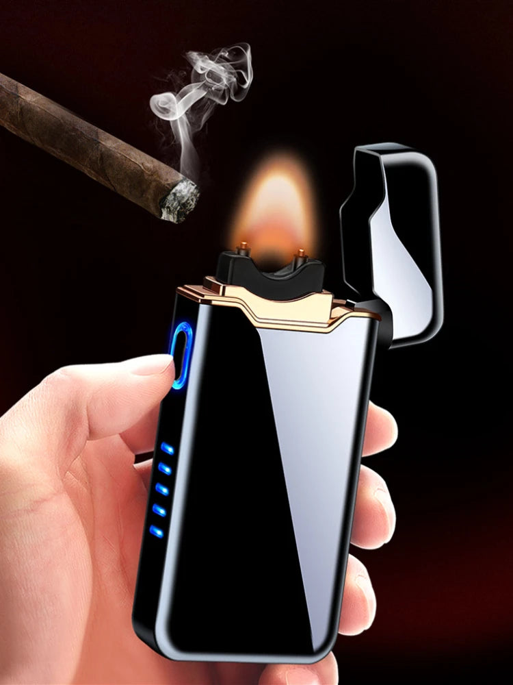 Arc Windproof Electronic Metal USB Rechargeable Battery Display Electric Plasma Lighter Men Women Gifts