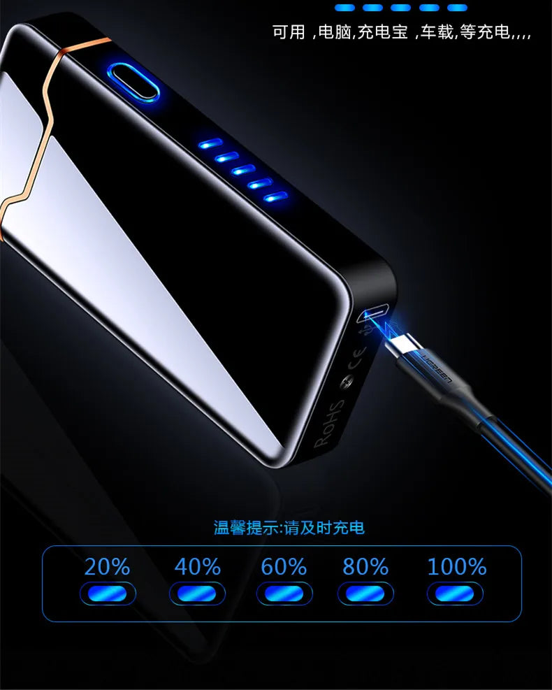 Arc Windproof Electronic Metal USB Rechargeable Battery Display Electric Plasma Lighter Men Women Gifts