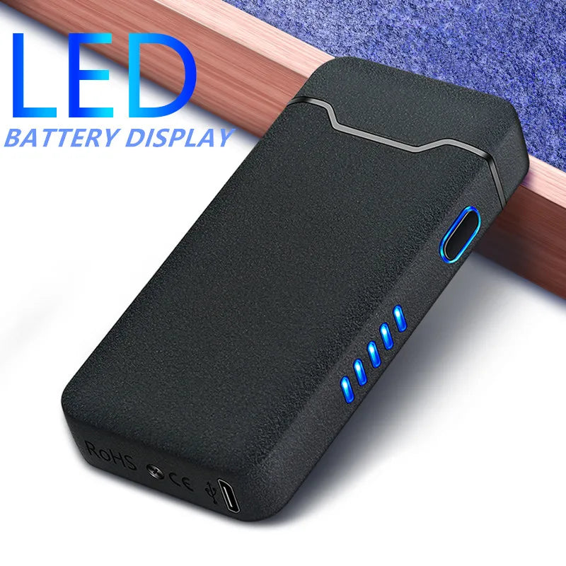 Arc Windproof Electronic Metal USB Rechargeable Battery Display Electric Plasma Lighter Men Women Gifts