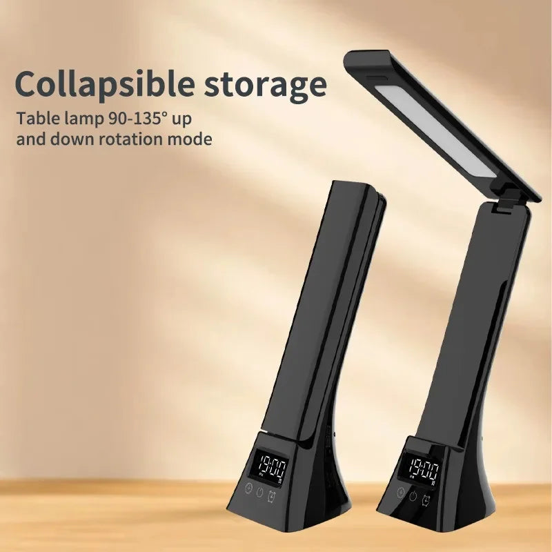 LED Desk Lamp with Wireless Charger USB Powered Dimmable Table Lamp with Clock Alarm Desk Lamps for Home Office Bedroom Bedside