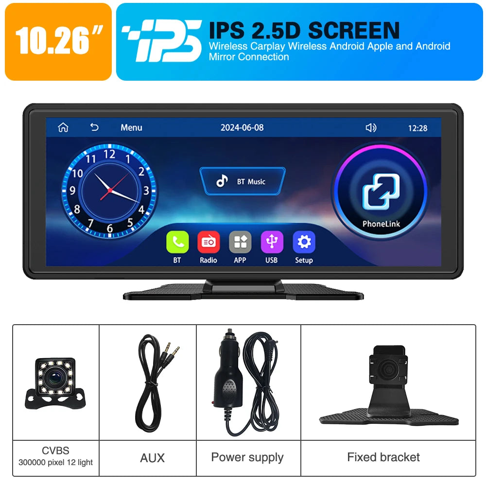 Universal Portable Carplay for Car Screen, Wireless Carplay Screen Wireless Car Stereo with Carplay Android Auto, Car Touchscree