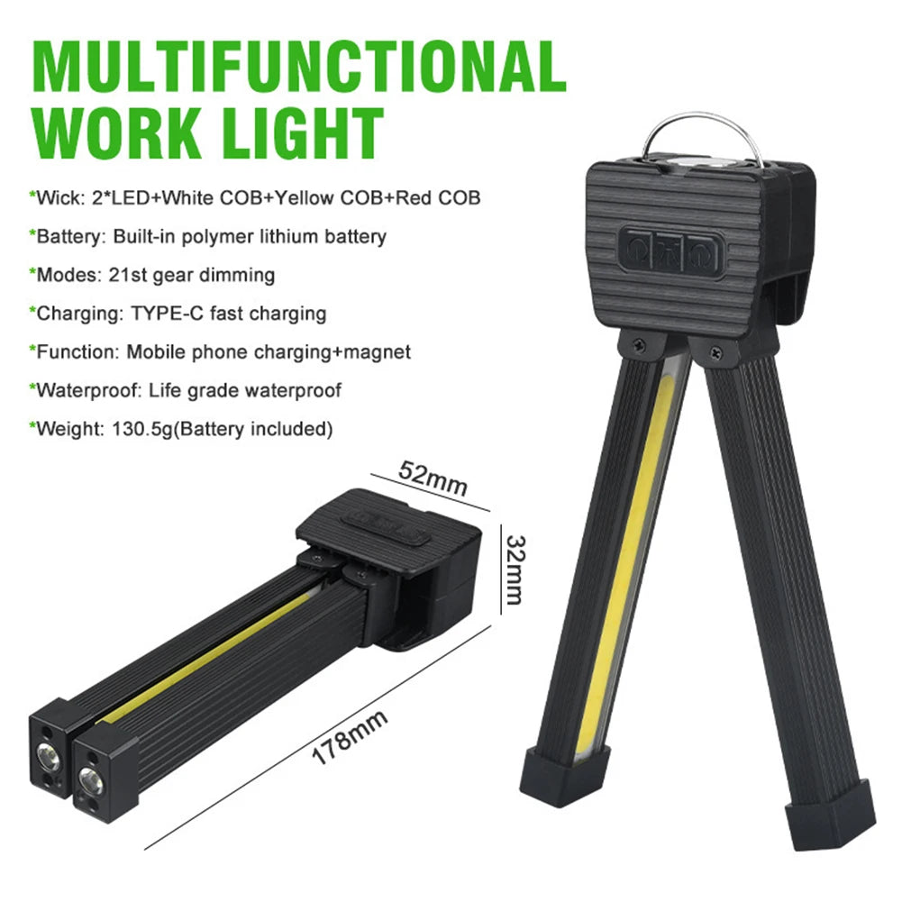Gym Lamp for Posing with Hanging Hook LED Flashlight Work Light Portable Torch Light for Car Repair Home Garage Emergency