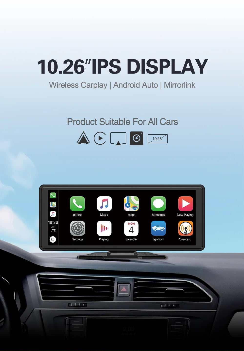 Universal Portable Carplay for Car Screen, Wireless Carplay Screen Wireless Car Stereo with Carplay Android Auto, Car Touchscree