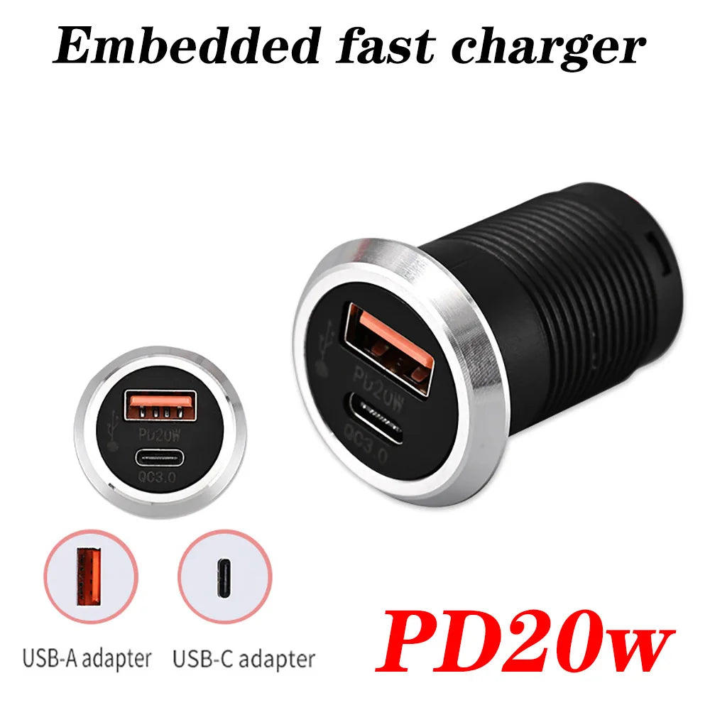 Desktop hidden integrated UsB charger9V/2A 5V/3A 1 USB 1 Type-C mini fastcharging car charger car powerembedded socket