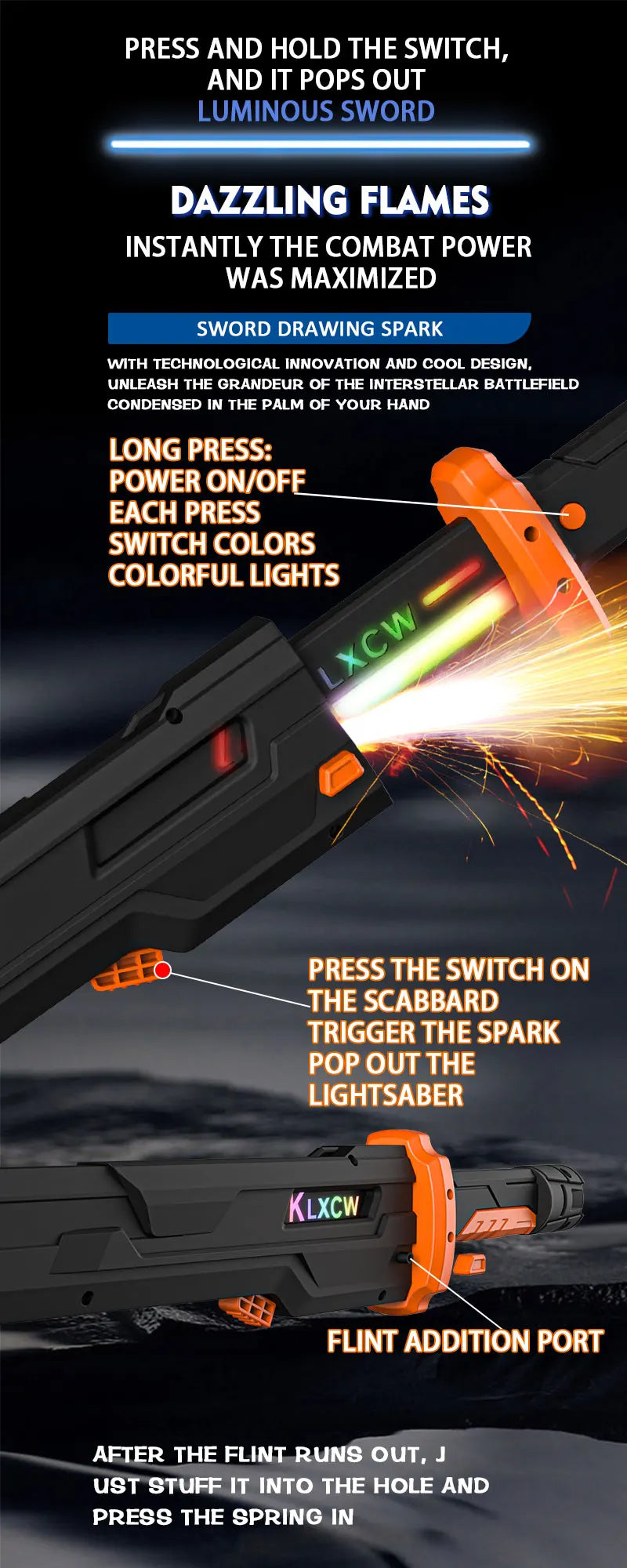 RGB Metal Lightsaber with sparking feature