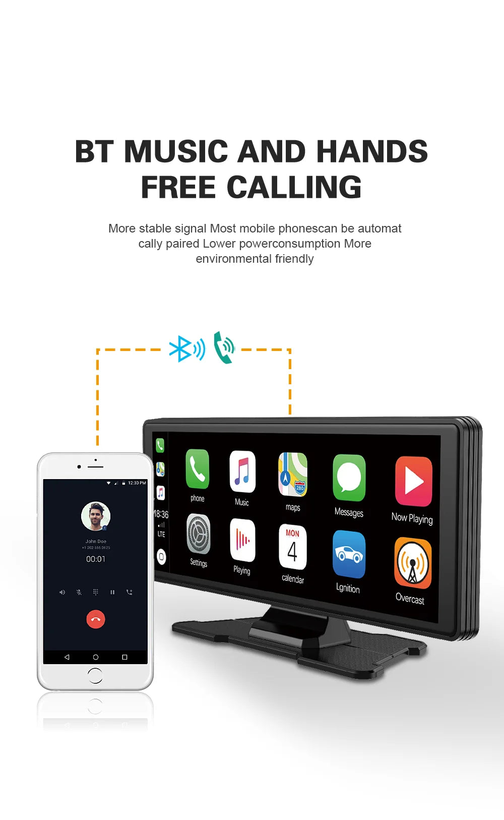 Universal Portable Carplay for Car Screen, Wireless Carplay Screen Wireless Car Stereo with Carplay Android Auto, Car Touchscree
