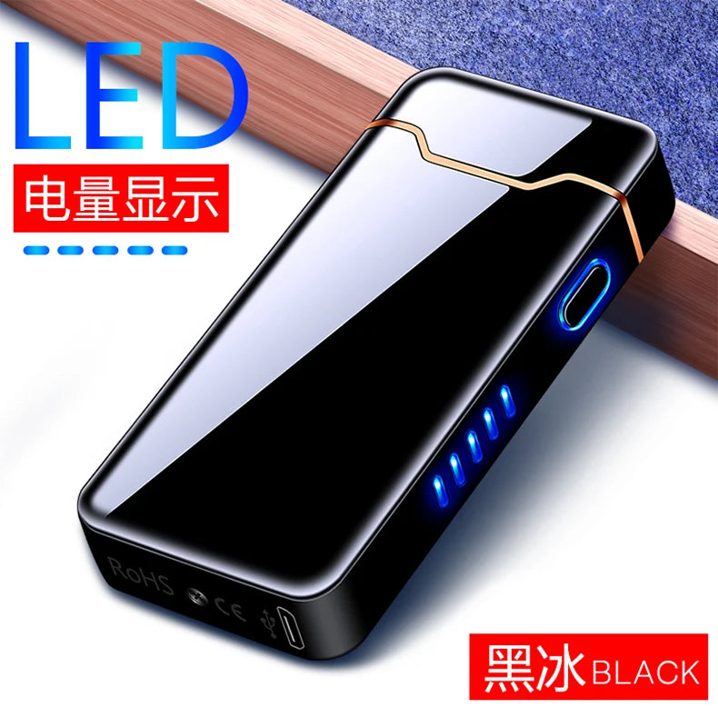 Arc Windproof Electronic Metal USB Rechargeable Battery Display Electric Plasma Lighter Men Women Gifts