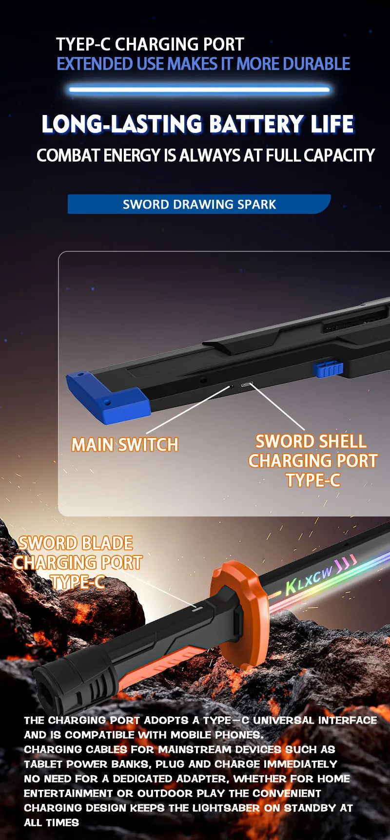 RGB Metal Lightsaber with sparking feature