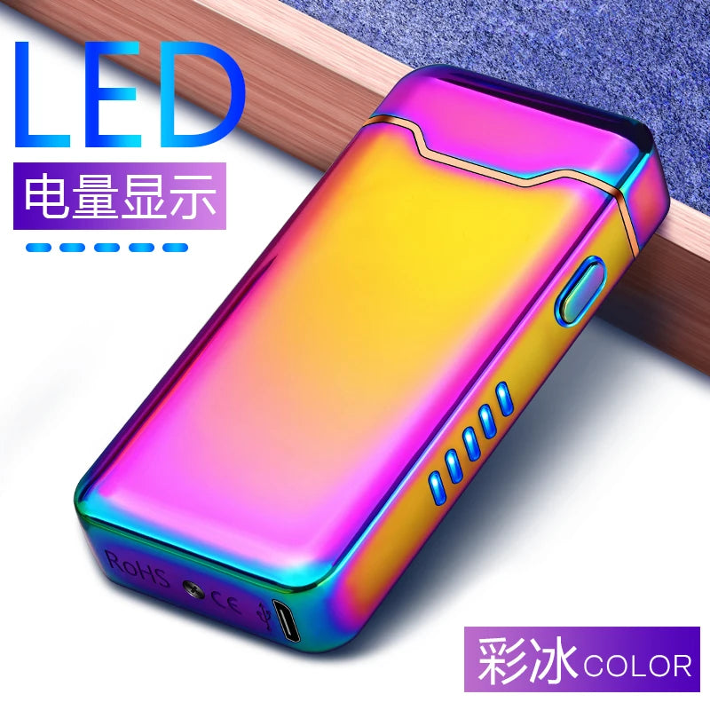 Arc Windproof Electronic Metal USB Rechargeable Battery Display Electric Plasma Lighter Men Women Gifts
