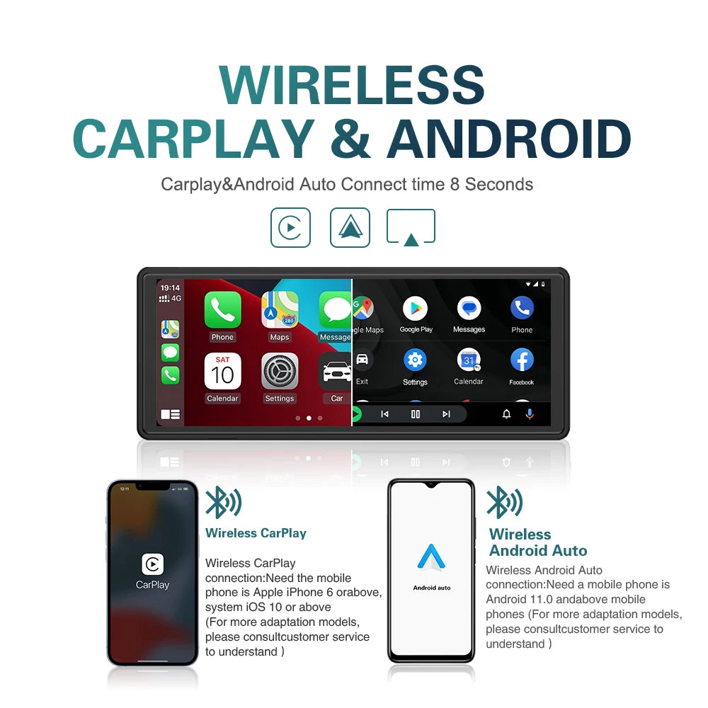 Universal Portable Carplay for Car Screen, Wireless Carplay Screen Wireless Car Stereo with Carplay Android Auto, Car Touchscree