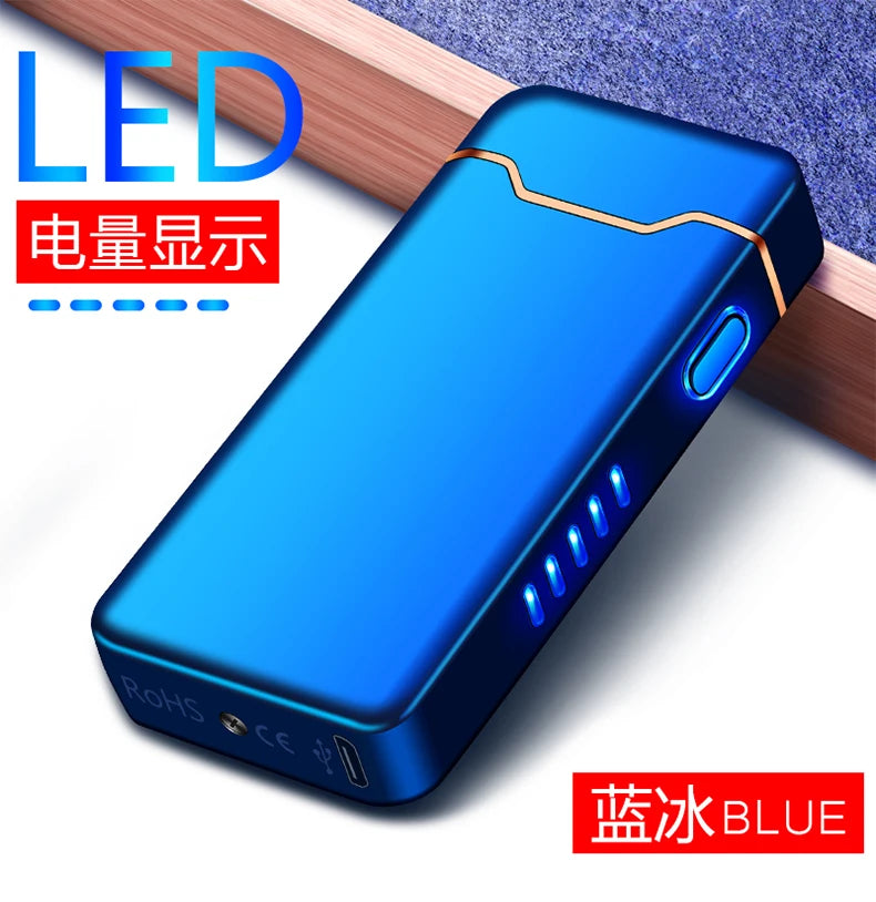 Arc Windproof Electronic Metal USB Rechargeable Battery Display Electric Plasma Lighter Men Women Gifts