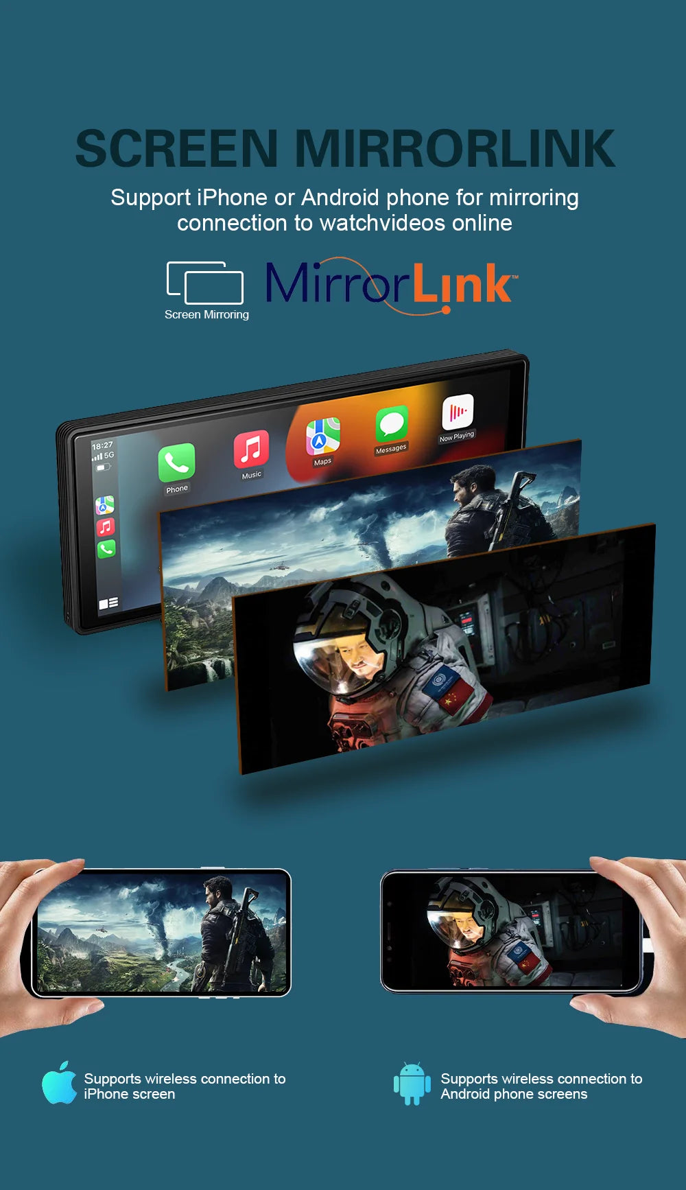 Universal Portable Carplay for Car Screen, Wireless Carplay Screen Wireless Car Stereo with Carplay Android Auto, Car Touchscree