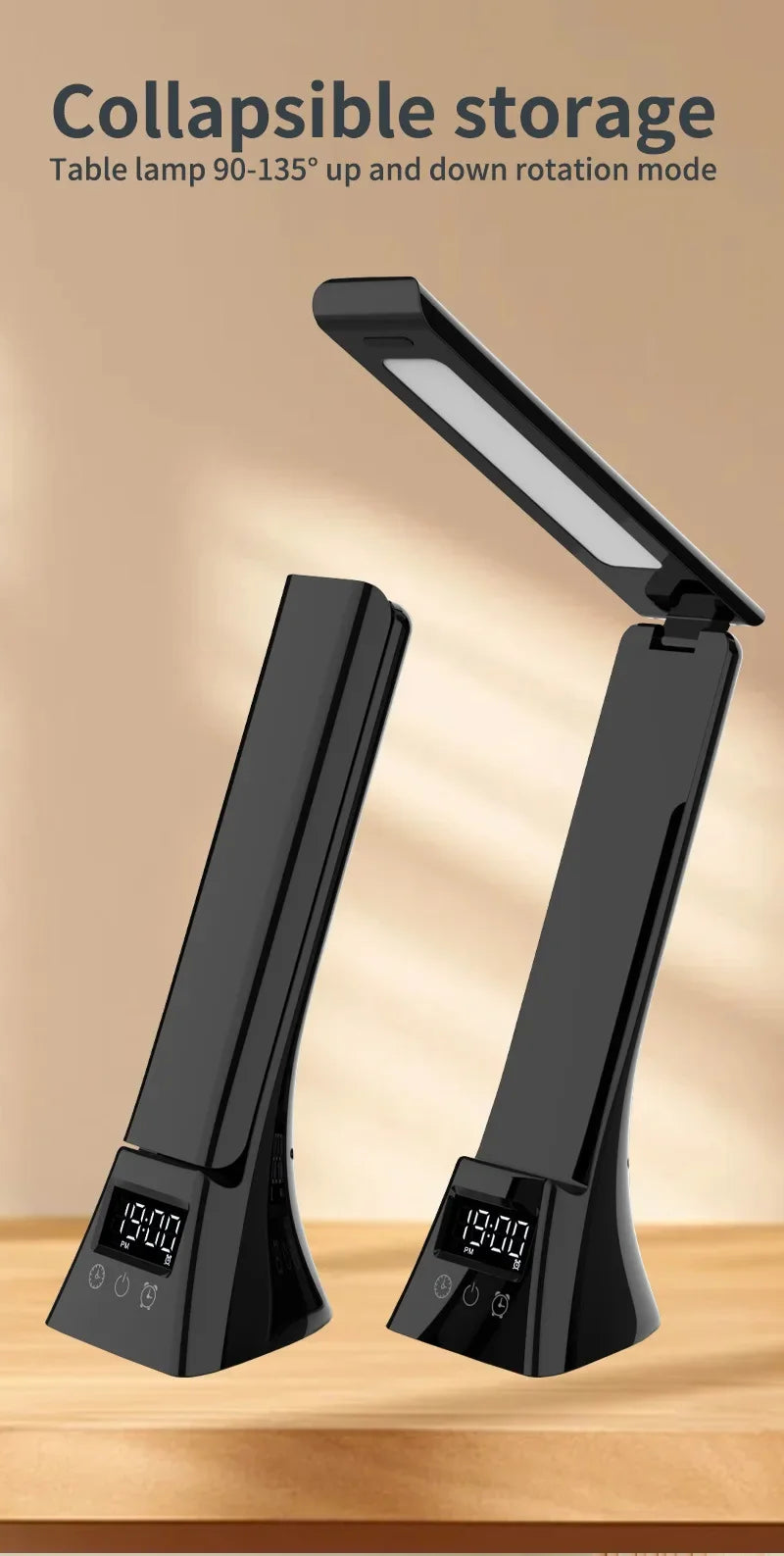 LED Desk Lamp with Wireless Charger USB Powered Dimmable Table Lamp with Clock Alarm Desk Lamps for Home Office Bedroom Bedside